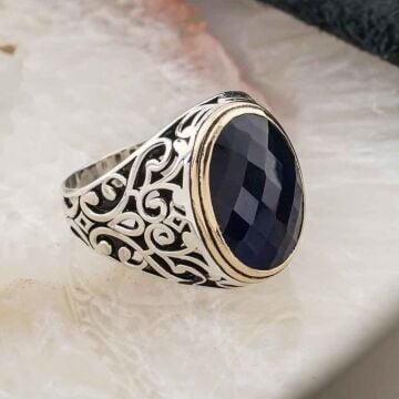 925 Ayar Gümüş Siyah Zirkon Taşlı Erkek Yüzük Model 11