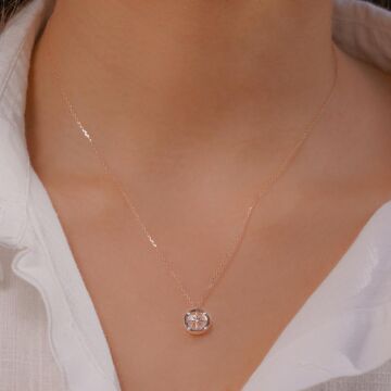 Sedef Taşlı Pusula Tasarımlı Rose Kaplama 925 Ayar Gümüş Kadın Kolye