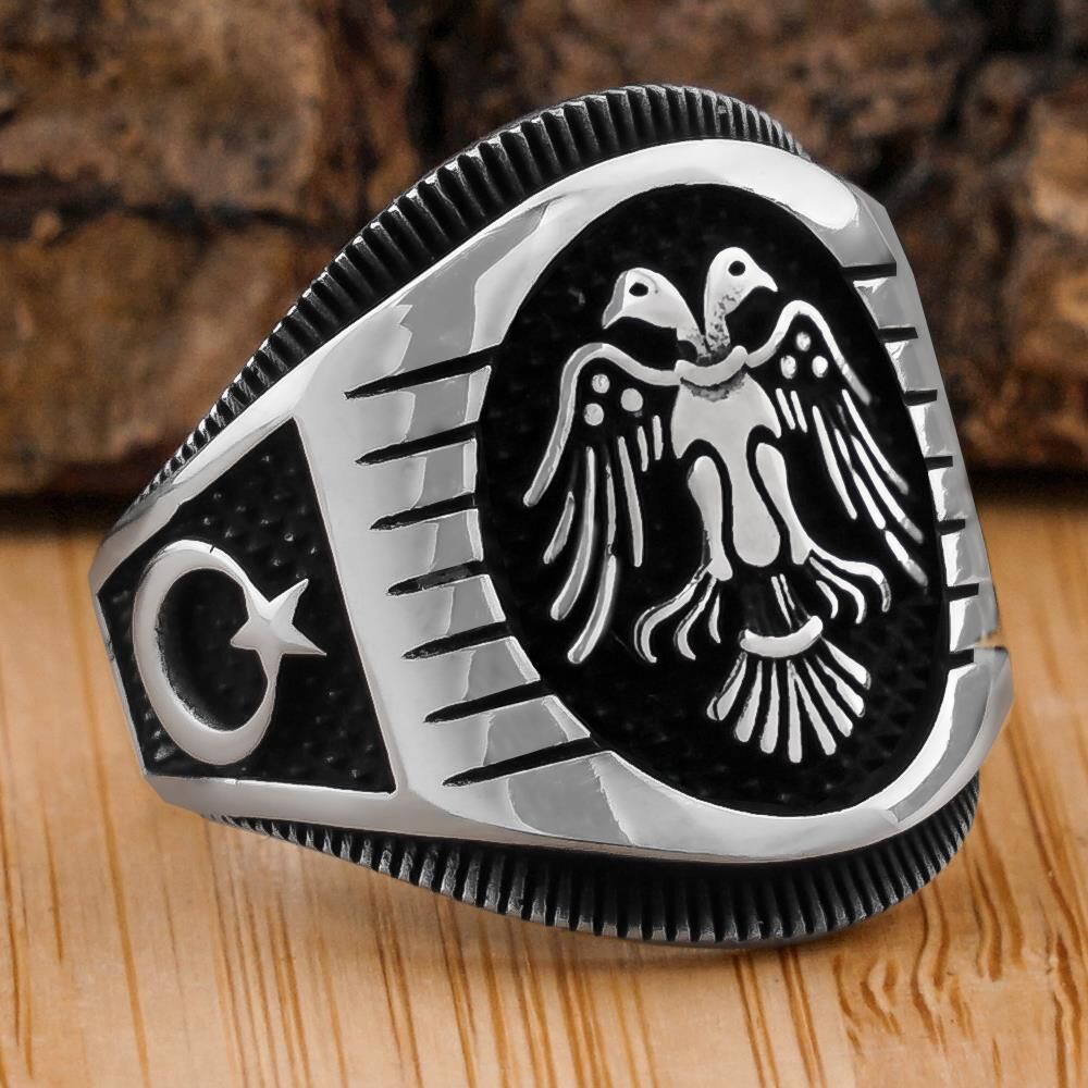 Çiftbaşlı Selçuklu Kartalı 925 Ayar Gümüş Yüzük