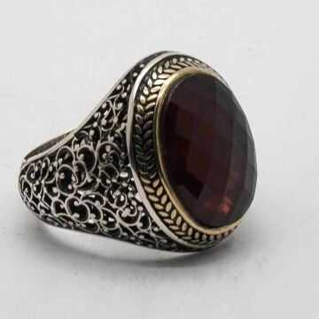 925 Ayar Gümüş Kırmızı Zirkon Taşlı Erkek Yüzük