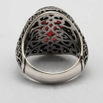 925 Ayar Gümüş Kırmızı Zirkon Taşlı Erkek Yüzük