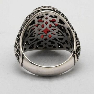 925 Ayar Gümüş Kırmızı Zirkon Taşlı Erkek Yüzük