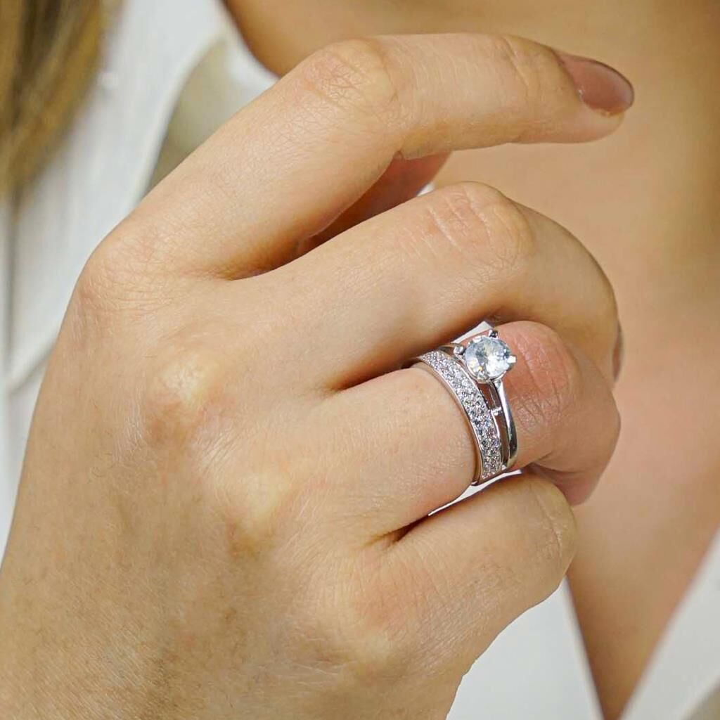 Tektaş Yarım Tur İki Sıralı 925 Ayar Gümüş Yüzük