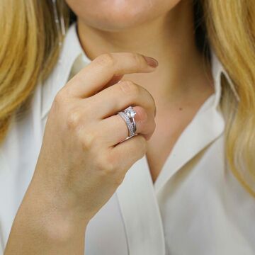 Tektaş Yarım Tur İki Sıralı 925 Ayar Gümüş Yüzük