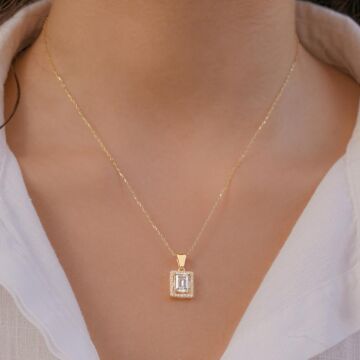 Baget Taşlı Altın Kaplama 925 Ayar Gümüş Kadın Kolye