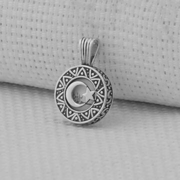 Ayyıldız Tasarımlı Cevşeni Kebir Dua Yazılı 925 Ayar Gümüş Kolye Ucu