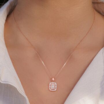 Baget Taşlı Rose Kaplama 925 Ayar Gümüş Kadın Kolye