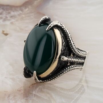 925 ayar Gümüş Yeşil Bombe  Taşlı Pençeli  Erkek Yüzük