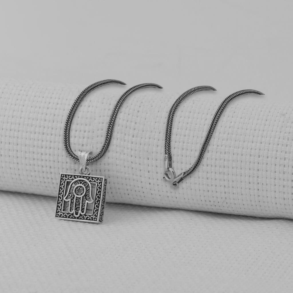 Cevşeni Kebir Dualı Fatıma Eli Tasarımlı 925 Ayar Gümüş Kolye