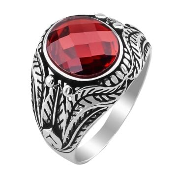 Kırmızı Zirkon Taşlı 925 Ayar Gümüş Yüzük