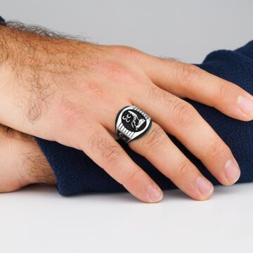 925 Ayar Gümüş Bozkurt ve Üç Hilal  Erkek Yüzük