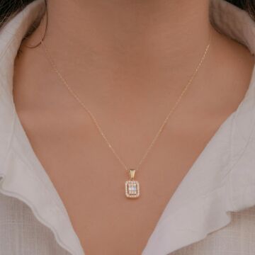 Baget Taşlı Altın Kaplama 925 Ayar Gümüş Kadın Kolye