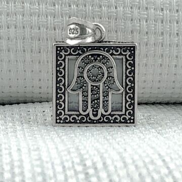 Cevşeni Kebir Dualı Fatıma Eli Tasarımlı 925 Ayar Gümüş Kolye Ucu