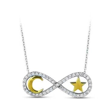925 Ayar Gümüş Ay Yıldız sonsuzluk Bayan Kolye