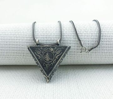 925 Ayar Gümüş Gül Desenli ve Osmanlı Tuğralı Muska Kabı Kolye