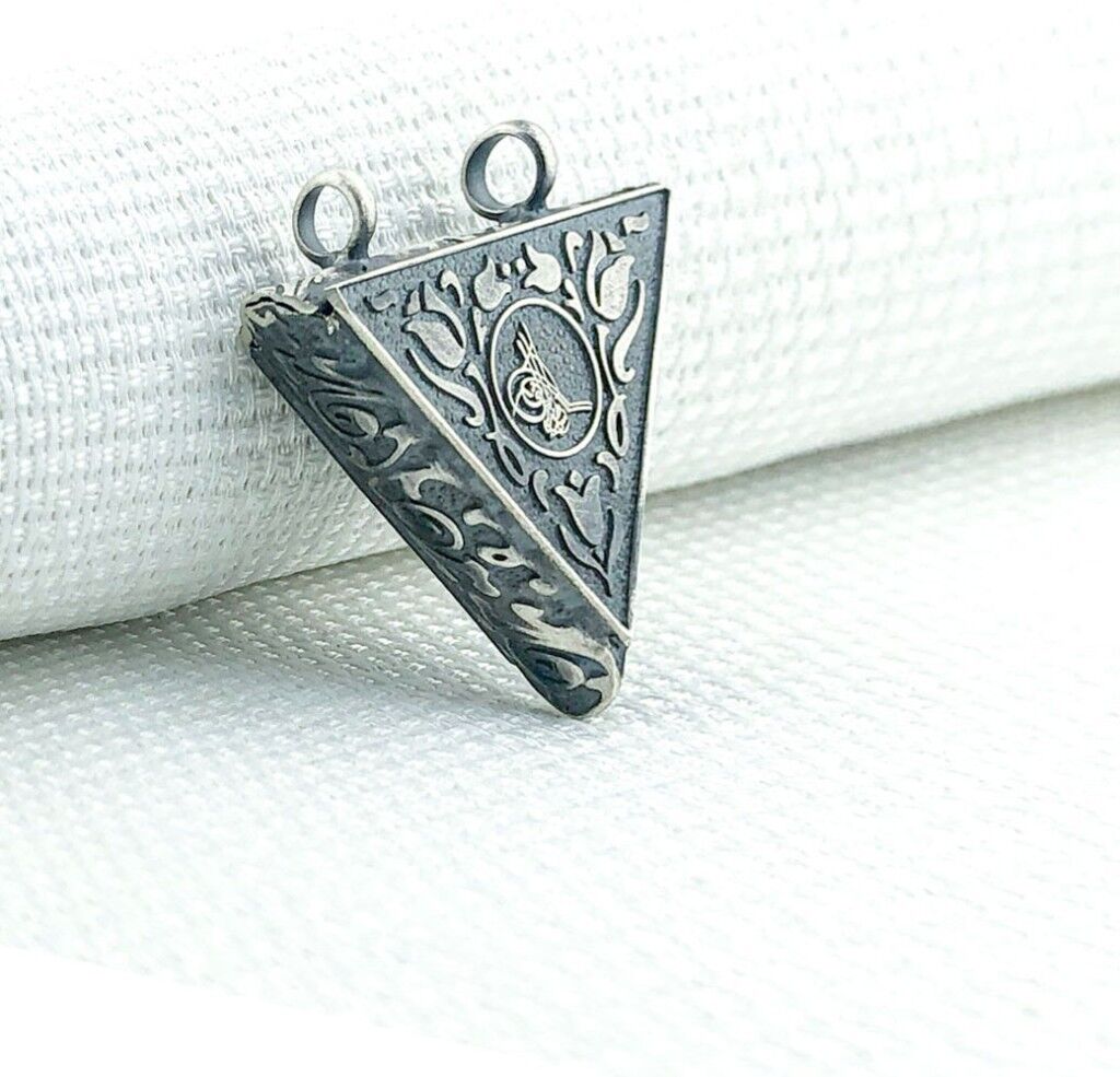 925 Ayar Gümüş Gül Desenli ve Osmanlı Tuğralı Muska Kabı Kolye Ucu