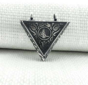 925 Ayar Gümüş Gül Desenli ve Osmanlı Tuğralı Muska Kabı Kolye Ucu