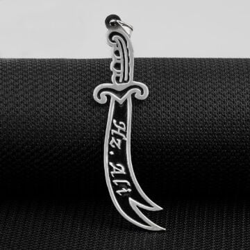 Hz Ali Yazılı Büyük Boy Zülfikar Kılıç Gümüş Kolye Ucu