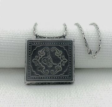 925 Ayar Gümüş Osmanlı Tuğralı Kral Zincirli Muska Kabı Kolye