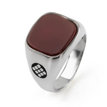 Kırmızı Akik Taşlı 925 Ayar Gümüş Erkek Yüzük