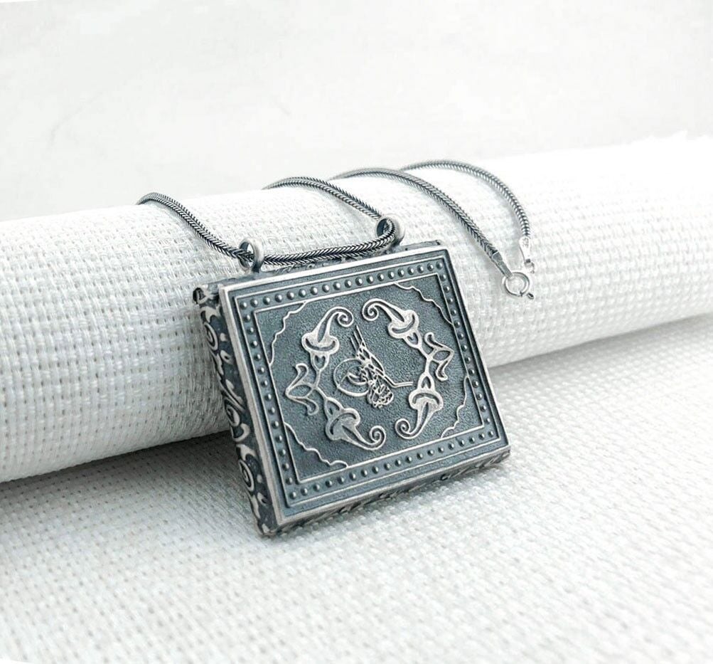 925 Ayar Gümüş Osmanlı Tuğralı Muska Kabı Kolye