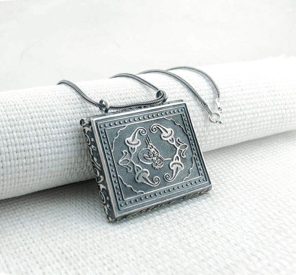 925 Ayar Gümüş Osmanlı Tuğralı Muska Kabı Kolye