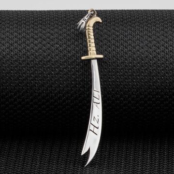 Türkçe ve Arapça Hz Ali Yazılı Zülfikar Kılıç Gümüş Kolye Ucu