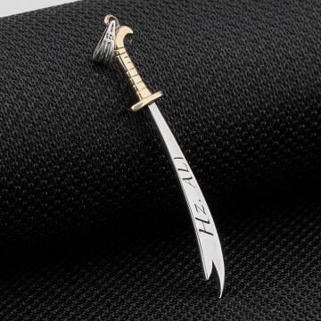 Türkçe ve Arapça Hz Ali Yazılı Zülfikar Kılıç Gümüş Kolye Ucu