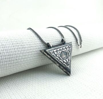 925 Ayar Gümüş Osmanlı Tuğralı Üçgen Muska Kabı Kolye