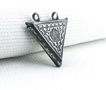 925 Ayar Gümüş Osmanlı Tuğralı Üçgen Muska Kabı Kolye Ucu