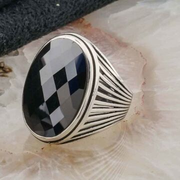 925 Ayar Gümüş Siyah Zirkon  Taşlı Erkek Yüzük Model 8