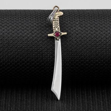 Kırmızı Zirkon Taşlı Parlak Moğol Kılıcı Gümüş Kolye Ucu