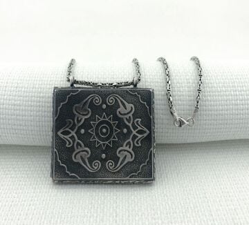 925 Ayar Güneş Simgeli Kral Zincirli Muska Kabı Kolye