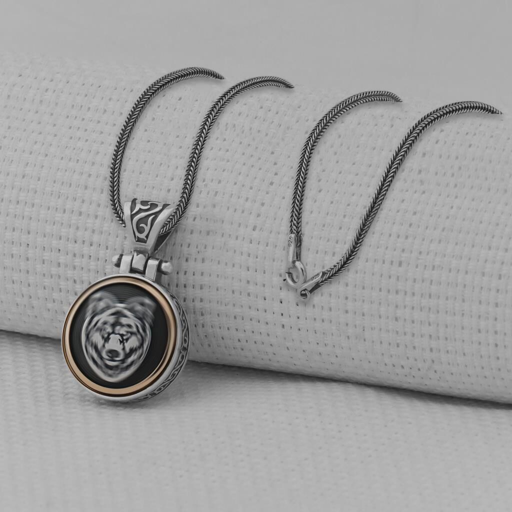 Kurt Tasarımlı Ortası Dönen 925 Ayar Erkek Gümüş Kolye