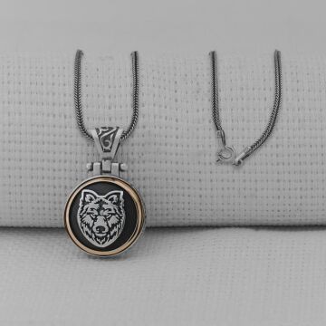 Kurt Tasarımlı Ortası Dönen 925 Ayar Erkek Gümüş Kolye