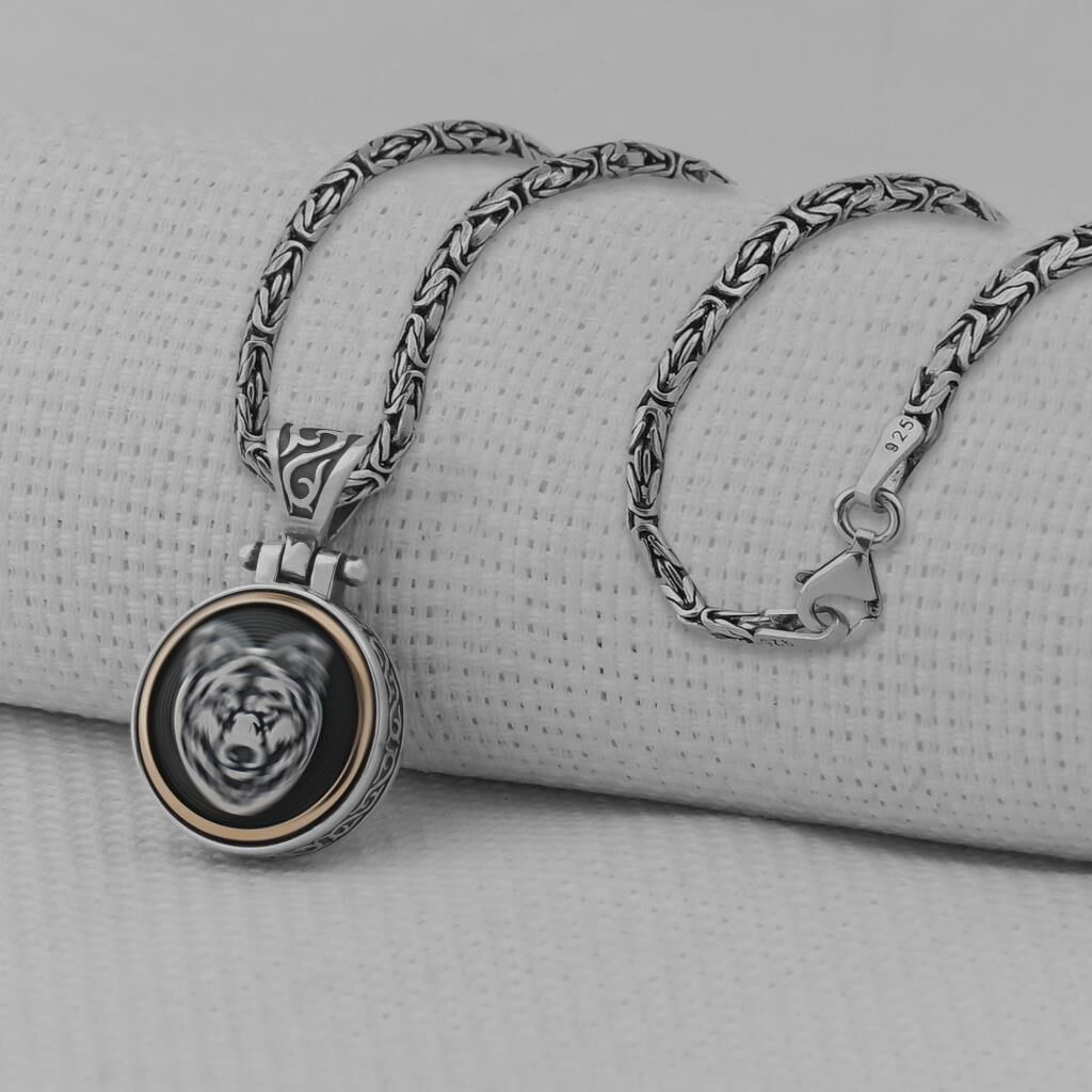 Kurt Tasarım Ortası Dönen 925 Ayar Gümüş Kolye