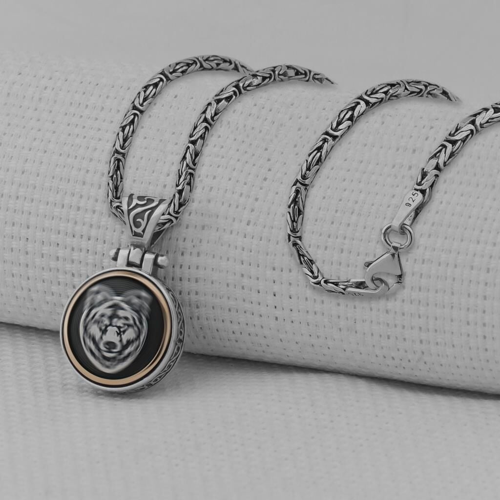 Kurt Tasarım Ortası Dönen 925 Ayar Gümüş Kolye