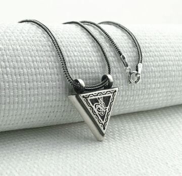 925 Ayar Osmanlı Tuğralı Üçgen Muska Kabı Gümüş Kolye
