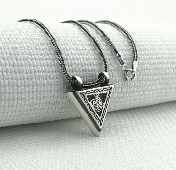 925 Ayar Osmanlı Tuğralı Üçgen Muska Kabı Gümüş Kolye