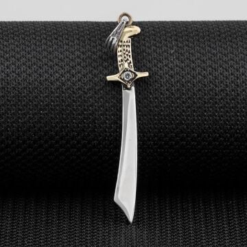 Moğol Kılıcı Beyaz Zirkon Taşlı Parlak Gümüş Kolye Ucu