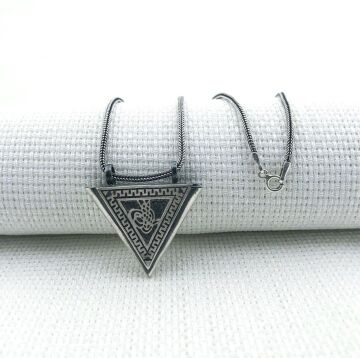 Osmanlı Tuğralı Üçgen Muska Kabı 925 Ayar Gümüş Kolye