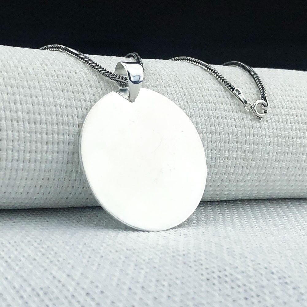 Yuvarlak Düz Parlak 925 Ayar Gümüş Plaka Kolye
