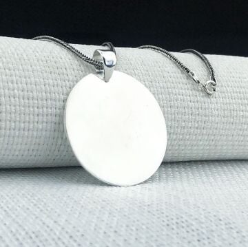 Yuvarlak Düz Parlak 925 Ayar Gümüş Plaka Kolye