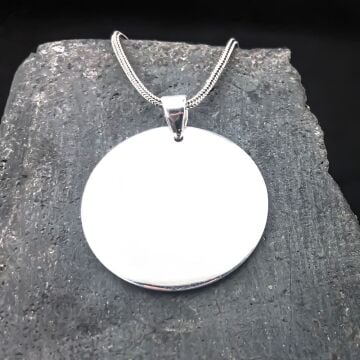 Yuvarlak Düz Parlak 925 Ayar Gümüş Plaka Kolye