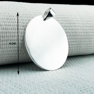 Yuvarlak Düz Parlak 925 Ayar Gümüş Plaka Kolye