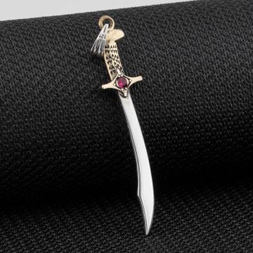 Osmanlı Kılıcı Kırmızı Zirkon Taşlı Parlak Gümüş Kolye Ucu