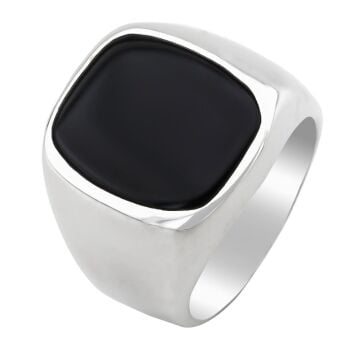 Siyah Oniks Taşlı Parlak 925 Ayar Gümüş Yüzük