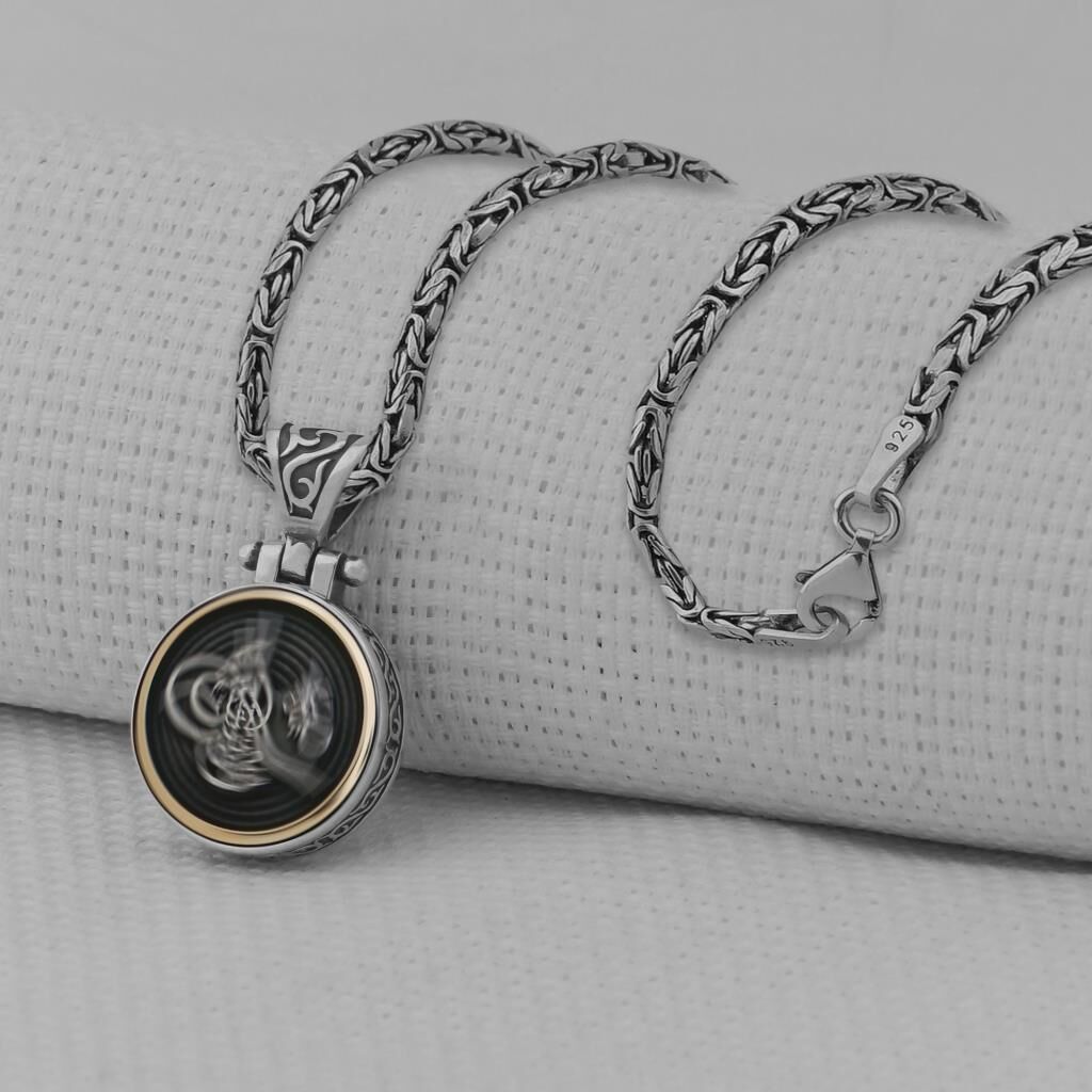 Osmanlı Tuğralı Ortası Dönen 925 Ayar Gümüş Kolye