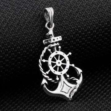 Denizci Çapa Dümen Tasarımlı 925 Ayar Gümüş Kolye Ucu