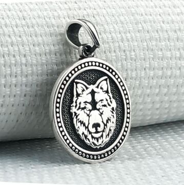 925 Ayar Kurt Motifli Gümüş Kolye Ucu